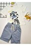 Boy's Cute Cat Print Summer Shorts Set Blue