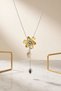 Women's Yellow Flower Figured Chain Necklace with Drop Stone Detail