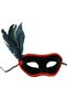 Black suede coated party prom mask with black side feathers 21x20 cm - 2