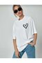 Minimal Heart Printed Oversize Loose Boyfriend T-Shirt - 2