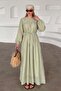 Robadan Gathered Waist Tie Casual Dress Light Green 9465-E - 2