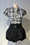 Black Plaid Ruffle Detailed Y2K Short Sleeve Shirt - 3