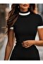 Women's Short Sleeve Turtleneck Short Knitwear Dress - 3
