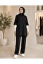 Women's Black Ribbed Oversize Two-Piece Set - 5