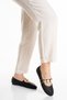 Black Gold Buckle Detailed Straw-Look Women's Ballerinas - 2