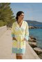 Peshtemal Bathrobe - Cotton - Hooded - Yellow Color with Green Stripes - 4