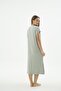 Women's Camisole Short Sleeve Slit Long Green Nightgown C2T0N571 - 3