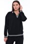 Women's Cotton V-Neck Stripe Detailed Tracksuit Set Black -8537 - 5