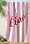 Pink Striped Ciao Written Beach Towel - Modern Marine Style Pool Sea Bath Beach Cover - 6