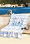 Crab Themed Striped Marine Kids Beach Towel - Blue and White Nautical Quick-Dry Microfiber Towel
