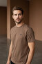 Men's Ottoman Fabric Crew Neck Light Brown T-Shirt - 185 - 3