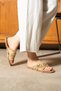 Helia Women's Gold Stone Detailed Straw Textured Fraseli Plain Beige Slippers - 3