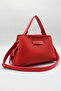 Women's Red Crossbody Hand and Shoulder Bag with Internal Pocket, Front Accessory and Belt Detail - 5