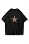 Leopard Star Design Printed Black Oversize T-Shirt