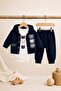 Baby Boy Set - Children's Set - Hooded Top and Bottom Set with Three Teddy Bear Details - 5