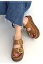 Coer Premium Tan Suede Double Buckle Thick Sole Slippers - 5