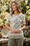 Women's Plus Size Lycra Boat Neck Shoulder Garnished Printed Patterned Short Sleeve Mom T-Shirt Combed Cotton Blouse - 5