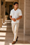 Ecru Jacquard Knitwear Polo Collar Men's T-Shirt - 5