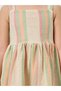 Girls Beige Striped Embroidered Hem Dress - 3