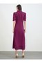 Burgundy Puff Sleeve Shirt Maxi Dress with Chain Belt - 5