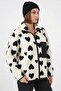 Women's Stand Collar Oversize Heart Patterned Light White Jacket - 6