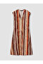 Mixed V-Neck Striped Belted Dress - 5