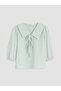 Green Baby Collar Plaid Blouse - 4