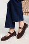 Women's Genuine Suede Mary Jane Ballerinas Flat Heeled Round Toe Buckle Detailed Daily Comfortable Shoes - 3