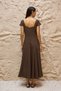 Brown Square Neck Short Sleeve Flowy Linen Dress - 7