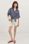 Dark Navy Blue Knotted Striped Women's Shirt - 3