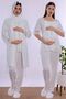 Effortt - Cream Colored Maternity Nursing Pajama Set with Comfortable Cut and Robe for Covered Women.