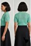 Women's Short-Sleeved Summer Perforated Shiny Stylish Acrylic Shirt Collar Buttoned T-Shirt - 2
