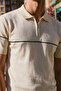 Men's Striped Cotton Cream Polo Collar T-Shirt - 5
