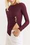 Long-Sleeved Blouse with Side Buckles and Slits in Burgundy - 4