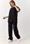 Women's stone detailed oversize tracksuit set black - 2