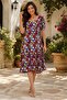 Women's Lilac Midi Length Floral Patterned Square Collar Summer Viscose Dress Nbelb12 - 2