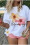 Blooming Flower Printed Short Sleeve Women's White Tshirt