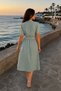 Women's Mint Buttoned Front Waist Gathered Belted Midi Length Dress Arm-26Y001123 - 2