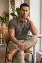 Khaki Polo Collar Men's T-Shirt Regular Fit 100% Cotton with Striped Collar Detail - 7