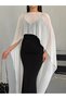 White Tulle Cape Strap Long Dress - 5
