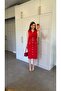 Front Gold Buttoned Belted Dress Red - 6