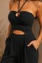 Women's Black Low-Cut Strapless Jumpsuit – Halter Neckline, Pockets, Wide Leg, Stylish Summer Jumpsuit - 4