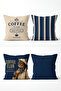 Navy Blue Kahveci Noble Cat Patterned 4-Piece Throw Pillow Cover Set - 3