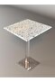Modern Square Marble Table with Clear Acrylic Leg – Off White Terrazzo Top with Orange & Black Stone Details, 35x35x54 cm, ET034