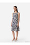 Navy Blue Crew Neck Patterned Dress - 2
