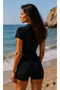 Zipper Detailed Waterproof Quick Drying Women's Swimsuit with Shorts - 5