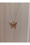 Zircon Stone Enamel Pearl Detailed Butterfly Steel Women's Necklace - 7