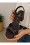 Women's Brown Round Toe Knot Detailed Wedge Heeled Comfortable Sandals