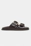 Ting Brown Matte Double Buckle Detail Flat Sole Women's Slippers - 5