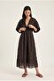 Women's V-Neck Elastic Waist Balloon Sleeve Lined Long Dress Ru-3075 - 5